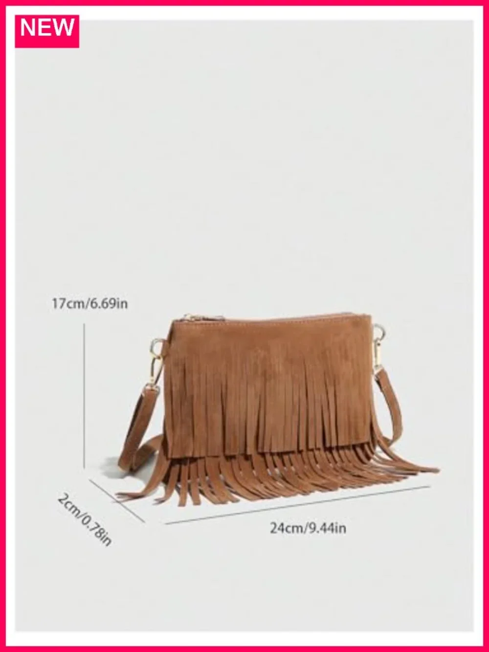 Faux Suede Fringe Trim Crossbody Bag with Tassel Hippie Western Cowgirl Style